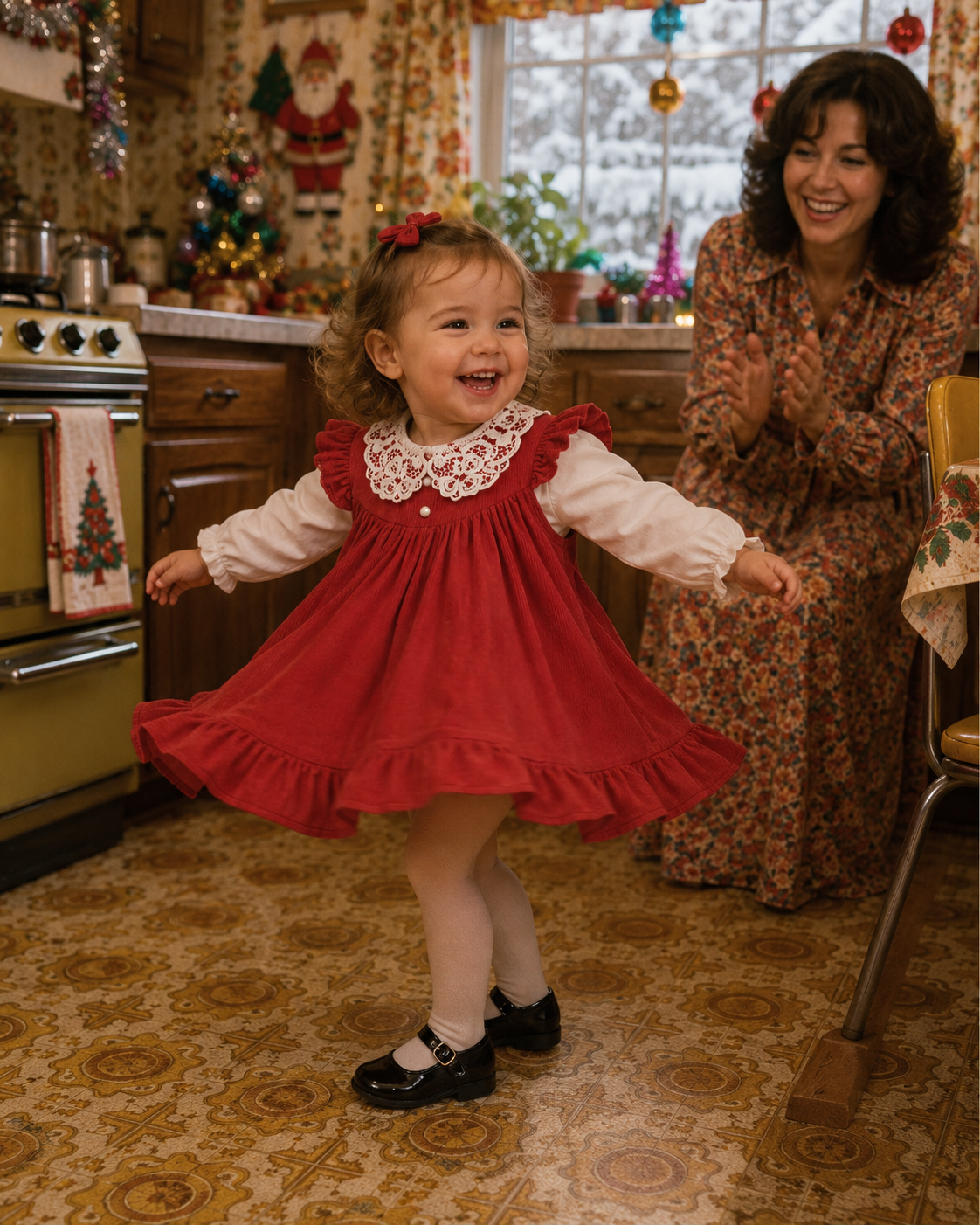 Red Velour Long Sleeve Dress