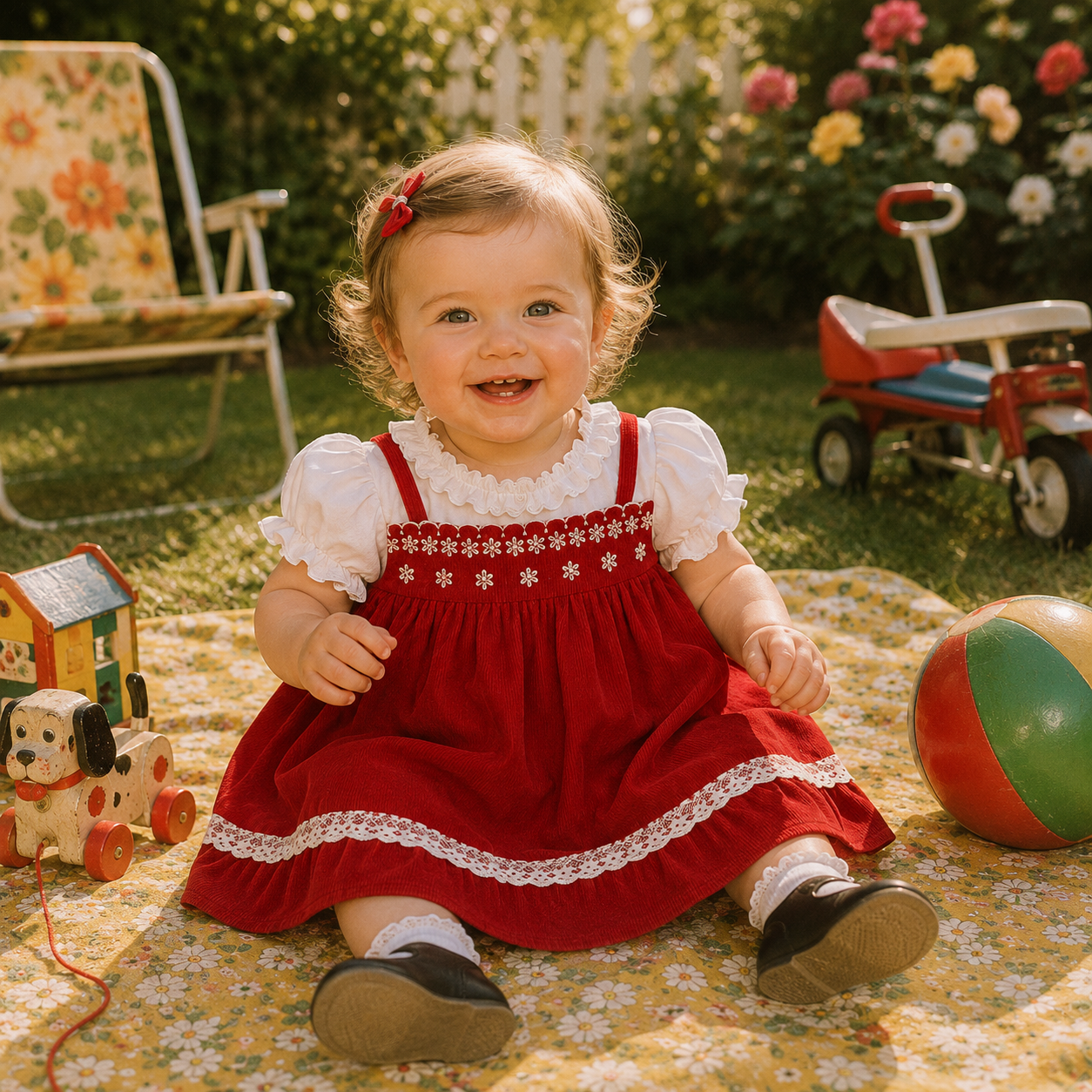 Vintage Puff Sleeve Red Dress