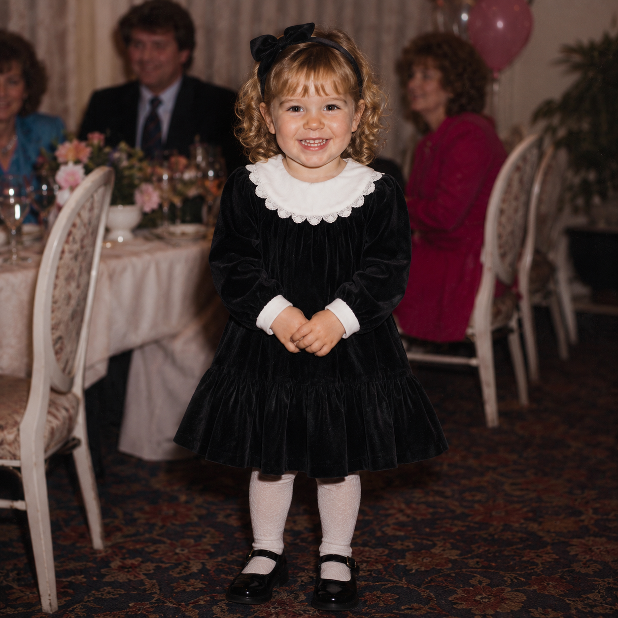 Velour Black Scallop Bib Dress