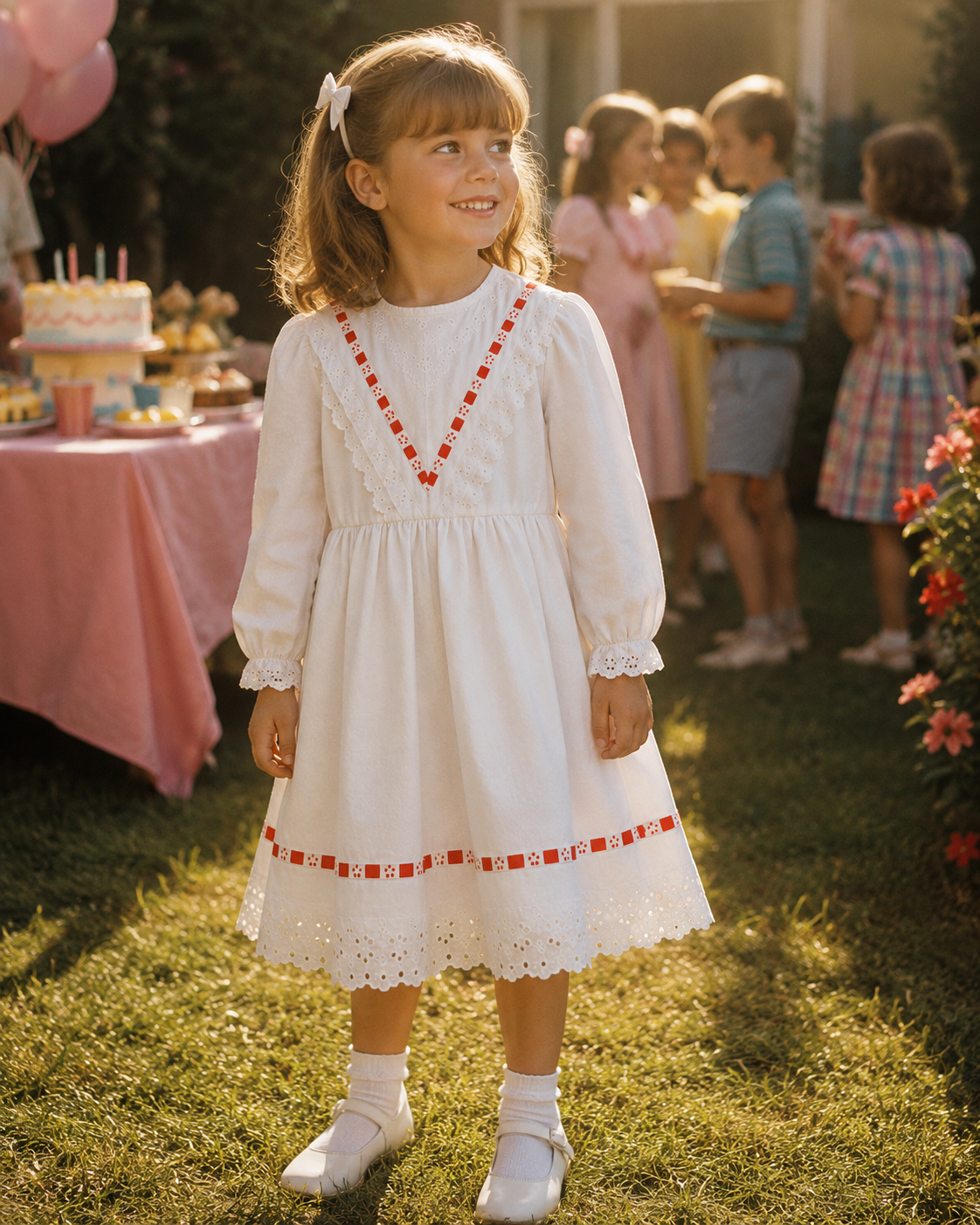 Vintage White & Red Ribbon Dress