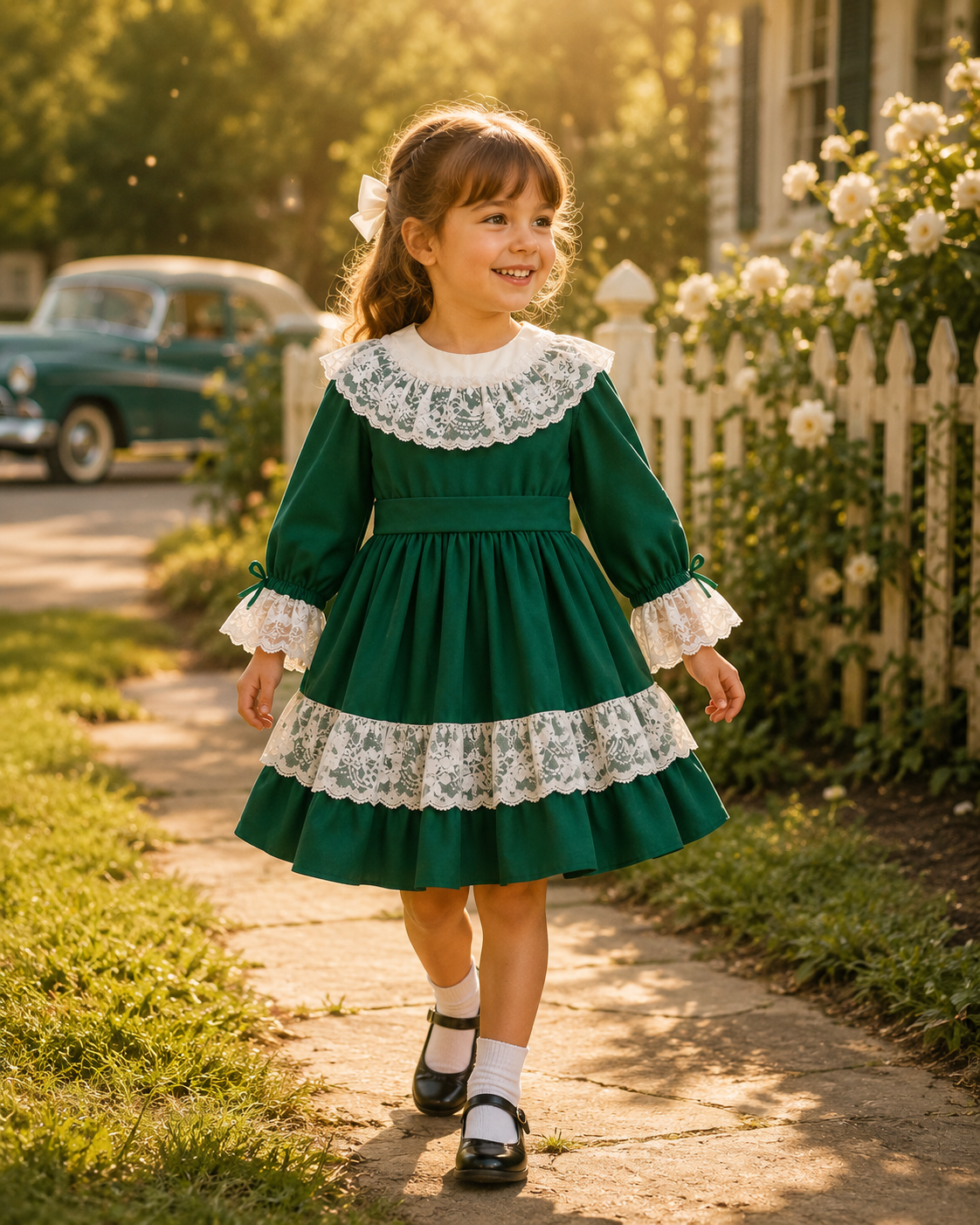 Vintage Lilo Forest Green Frill Dress