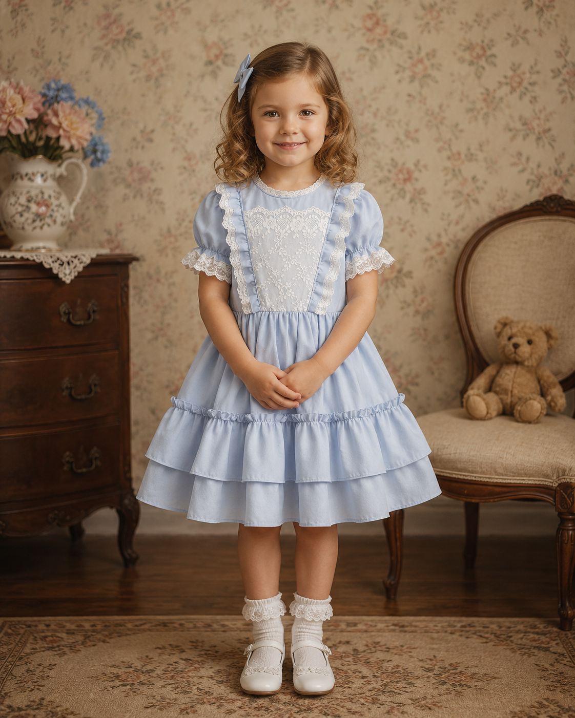 Vintage Blue Papertag Frill Dress