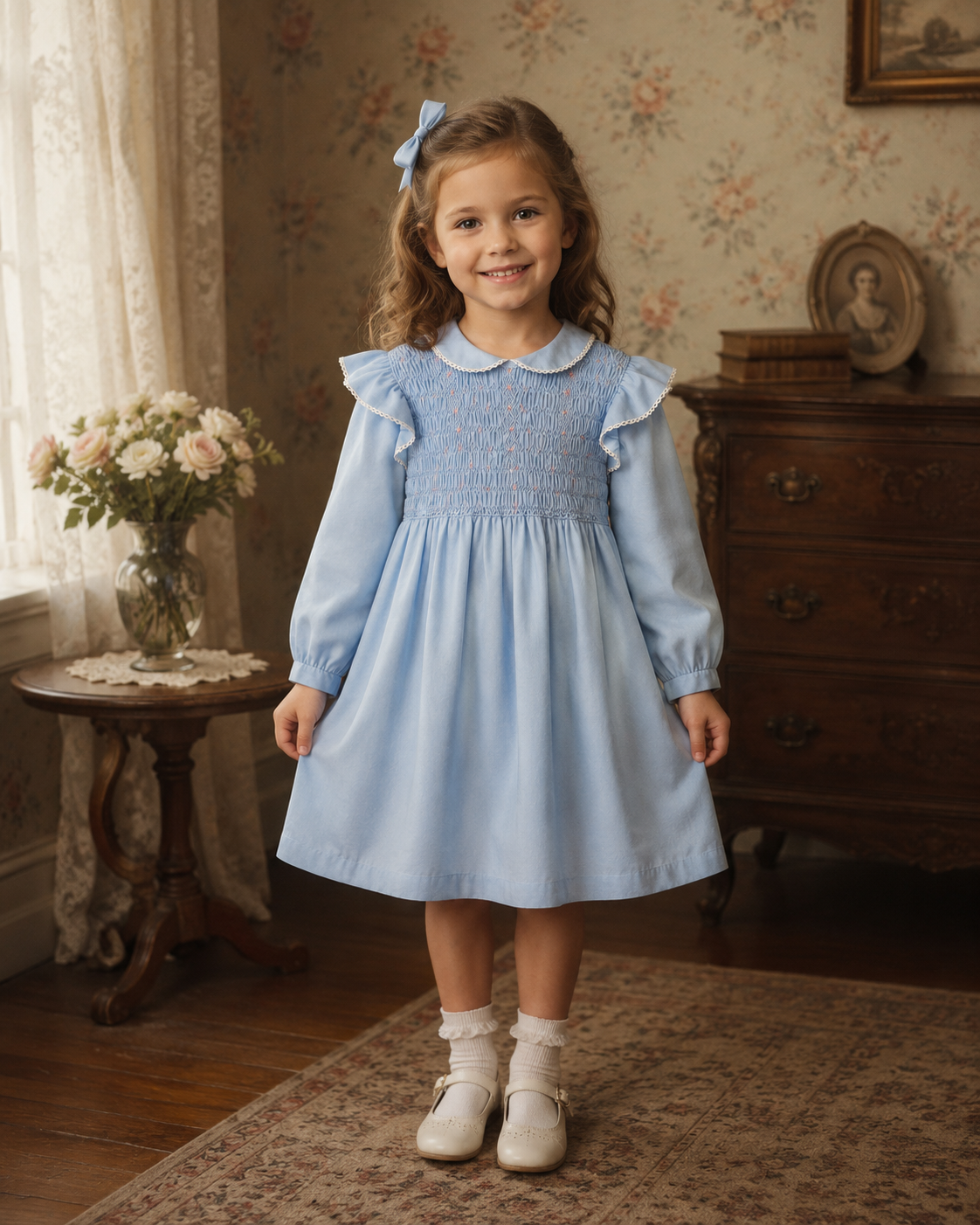 Vintage Blue Frill Smock Dress