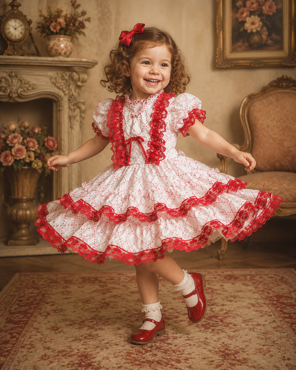 Vintage Red & white frill dress