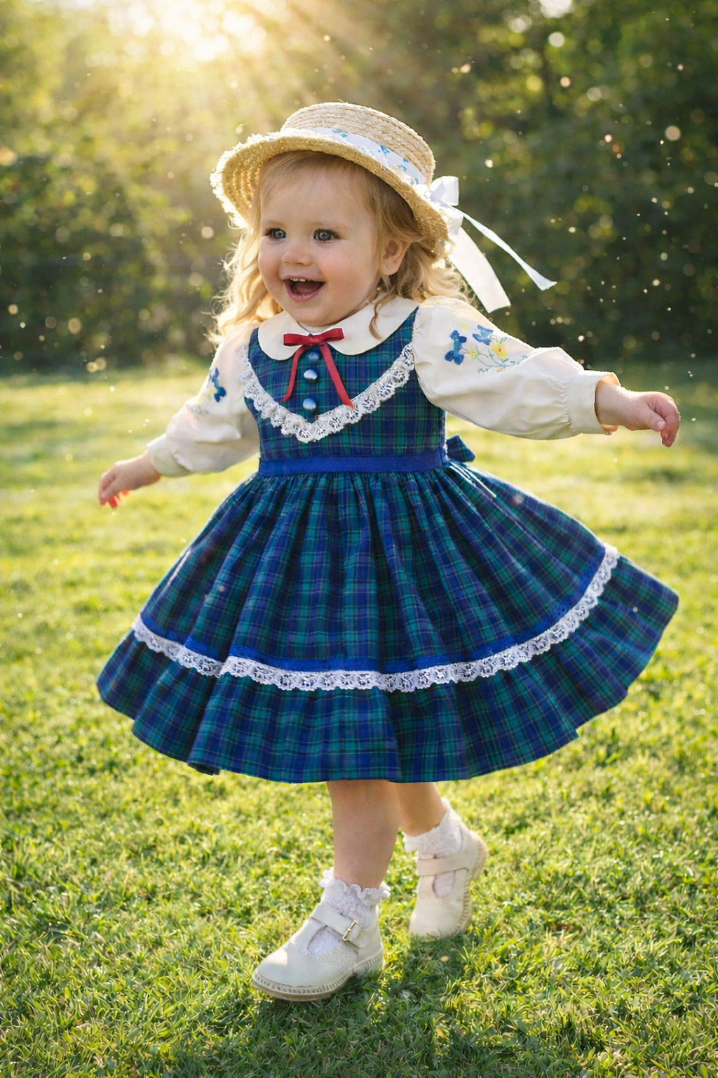 Papertag Plaid Dress with Bird Embroidery