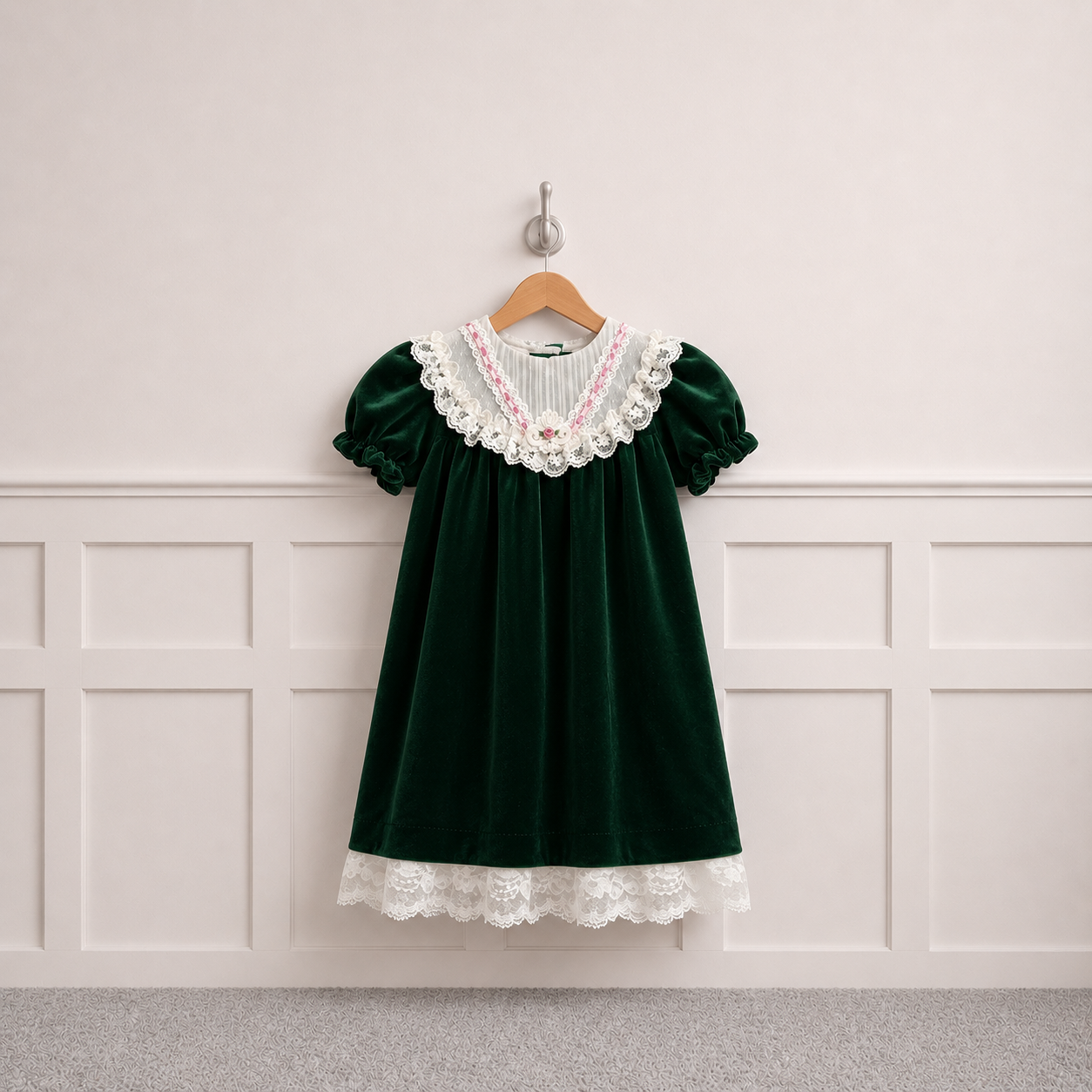 Velvet Forest Green Lace Dress