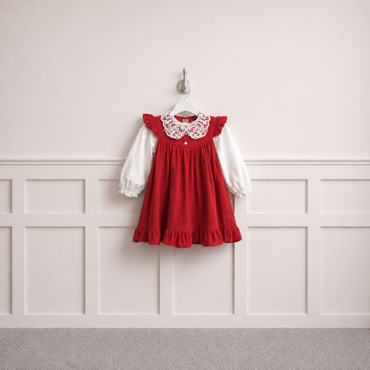 Red Velour Long Sleeve Dress