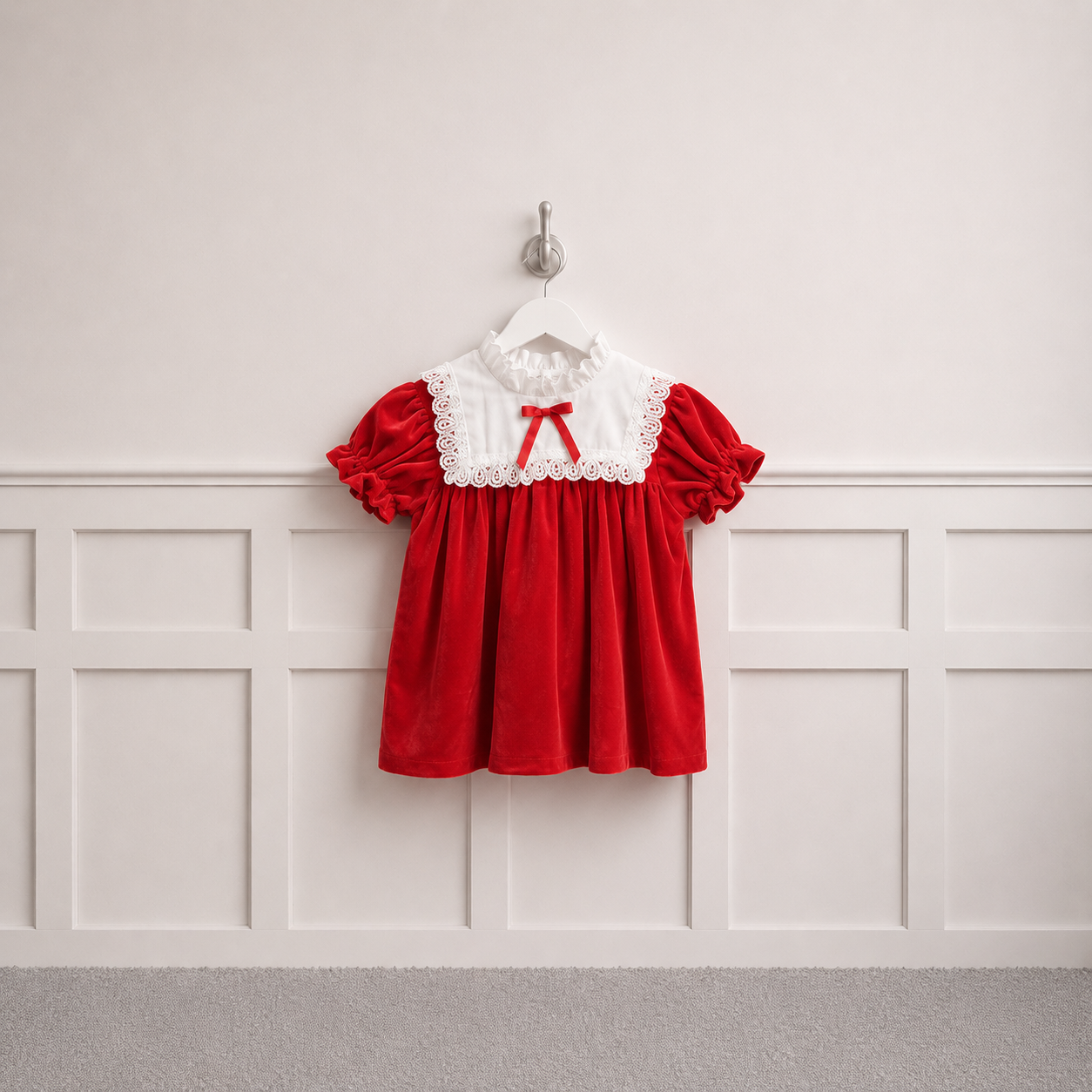 Traditional red square neck bow dress