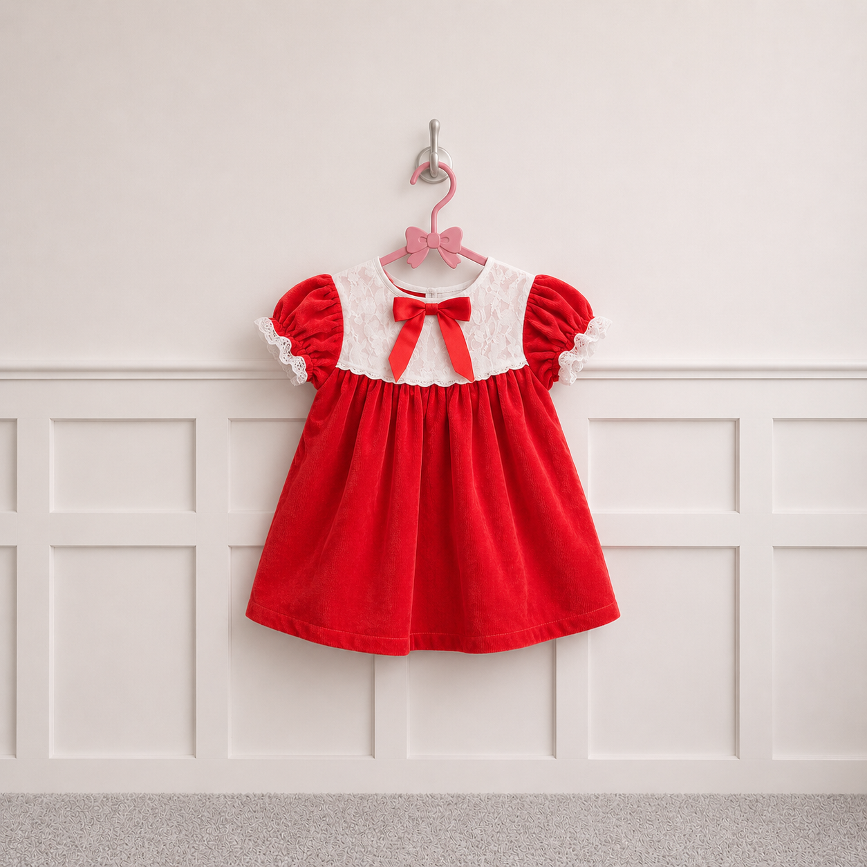 Vintage velour Red Bow Lace Dress