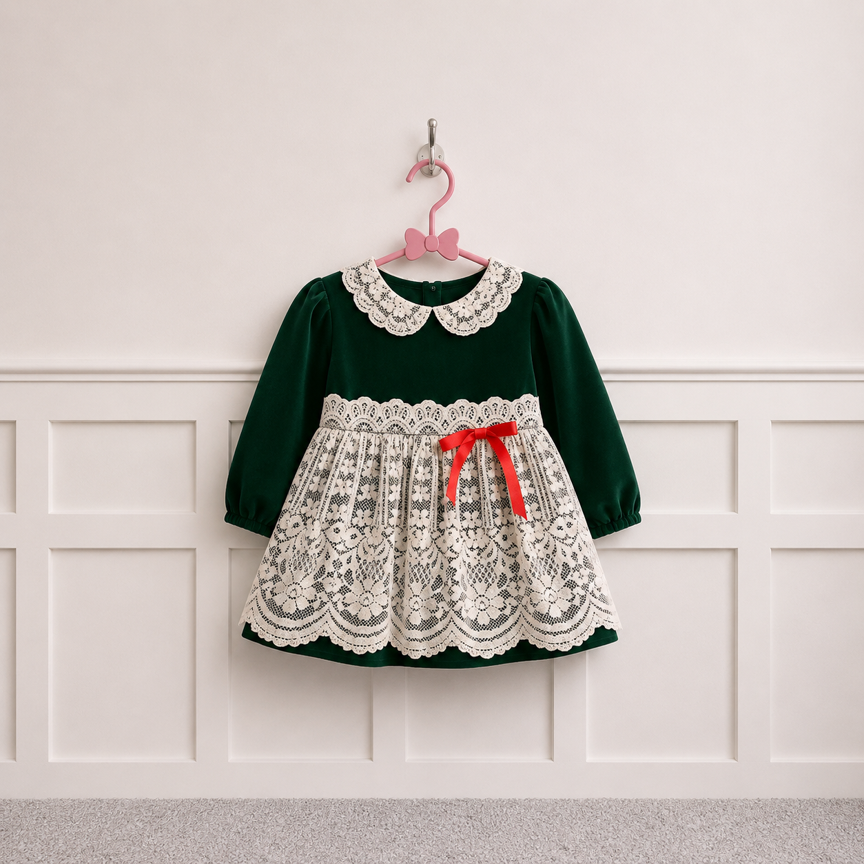 Vintage Green Velour Lace Dress