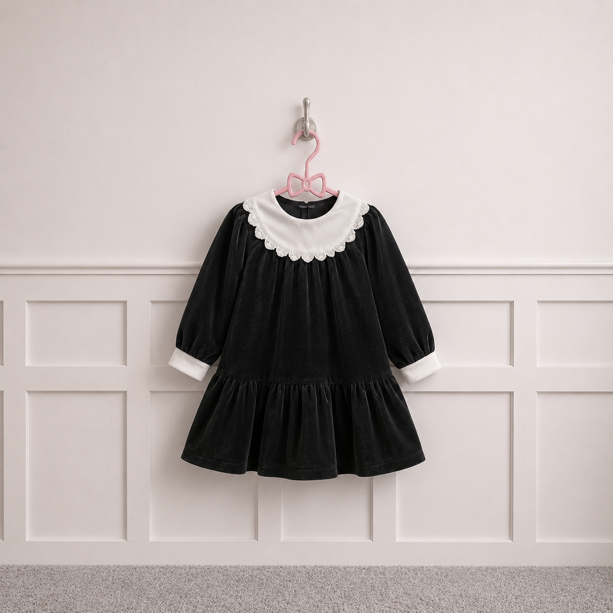 Velour Black Scallop Bib Dress