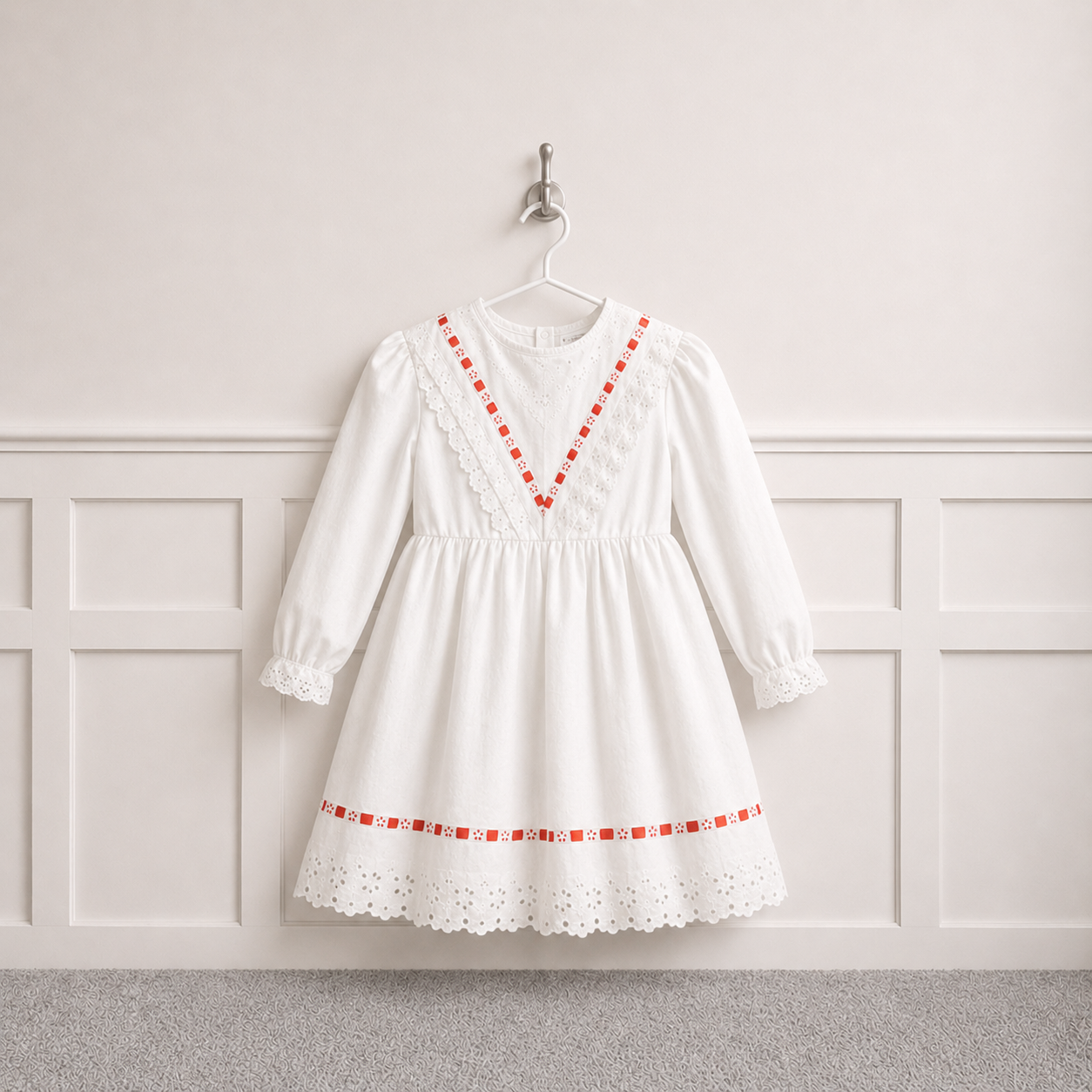 Vintage White & Red Ribbon Dress