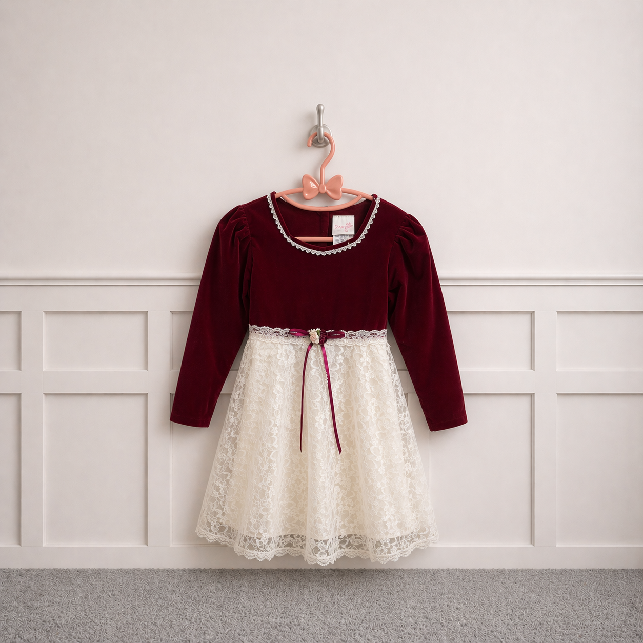 Vintage Velour Rose Cottage Dress