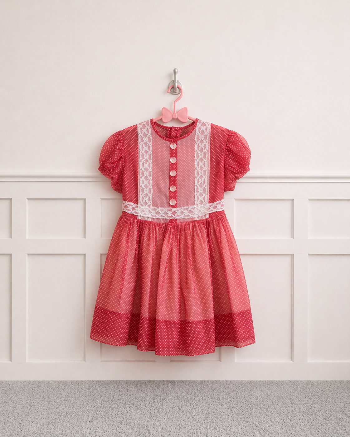 Red Sheer Dress with Button Up Front