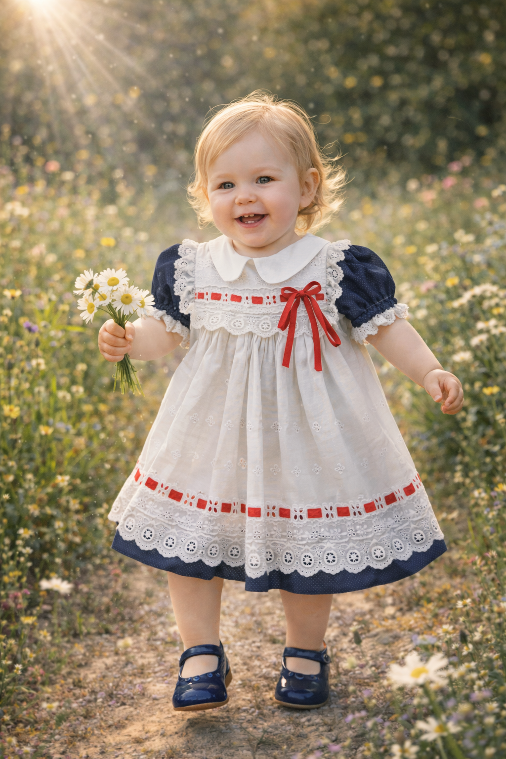 Paper Tag Navy Short Sleeve Dress W/ Apron