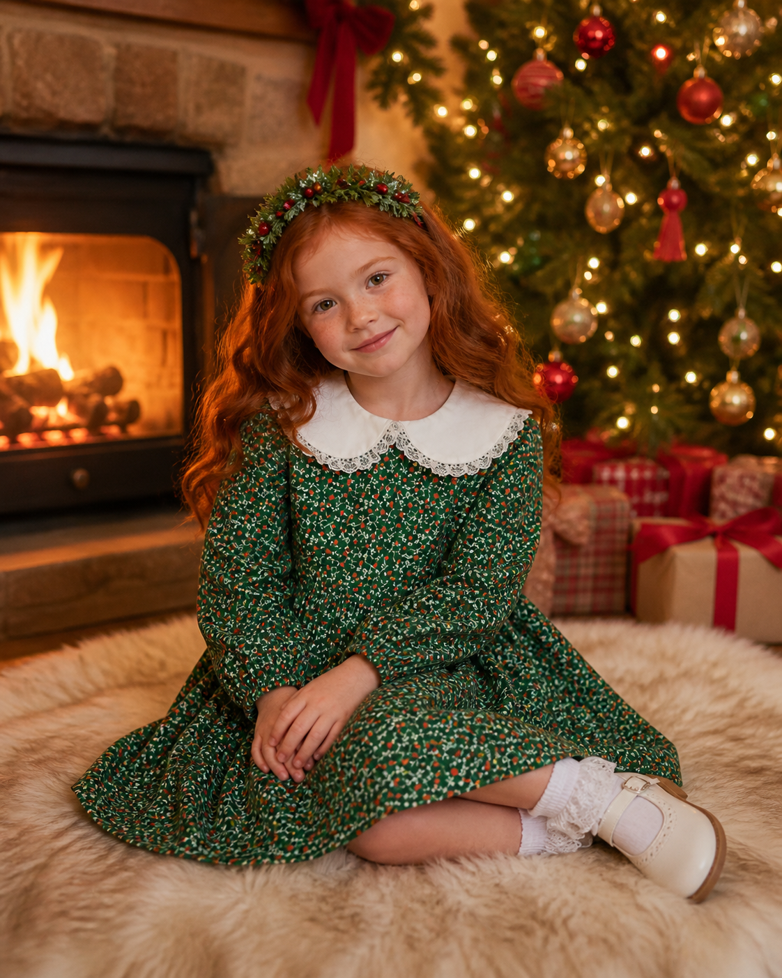 Green Peterpan Xmas Floral Dress